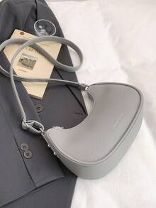 2025 New Crescent Shoulder Bag, Elegant Modern Style Daily Crossbody Solid Color Handbag - Light Grey - View 2