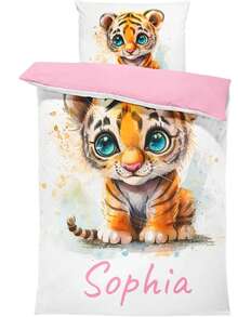 2PCS Q-Version Little Tiger Children's Bedding Set 1 Duvet Set+1 Pillowcase Soft And Breathable Polyester Fabric Digital Craftsmanship Support Customization Name Children's Room Bedroom Two Pieces Set