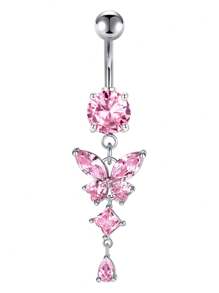 1 Peça Argola para Umbigo Descaída Rosa, Y2K, Joia de Piercing de Umbigo Fofa com Asa, Coração, Borboleta e CZ, 14G, para Mulheres