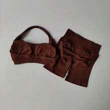 Halter Neck Beautiful Back High Waist Peach Sports Bras Shorts Suit Pilates Yoga Vest Training Fitness Bra Sets - XunPurple - 查看 10