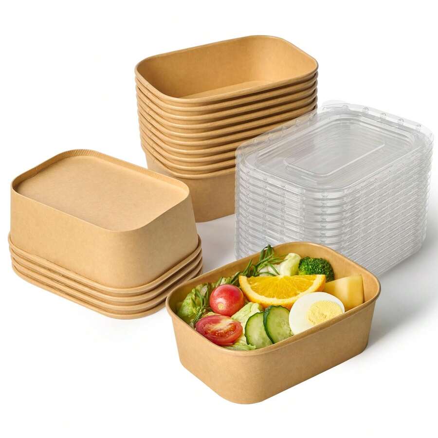 25 Oz 50 Pack Paper Meal Prep Containers With Lids, Rectangular ...
