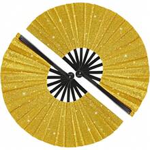 2 Pack Large Folding Hand Fan, Nylon-Cloth Vintage Retro Fabric Fans, Chinese Kung Fu Tai Chi Hand Fan For Men/Women, Festival, Dance, Gift, Performance, Decorations (Black) - 金色 - 查看 1