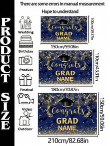 1 件可定制姓名 2025 届毕业生庆祝派对横幅，涤纶材质学士帽蓝/黑金/蓝金/绿图案摄影背景，个性化大学毕业横幅教室背景，家居和户外装饰用品，毕业典礼，派对装饰，三种尺寸可供选择