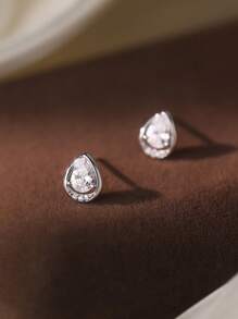 Pendientes de plata de ley 925 con gota hueca de circonita, livianos y de lujo, versátiles para uso diario, regalo para madres, novias, Pascua, San Valentín