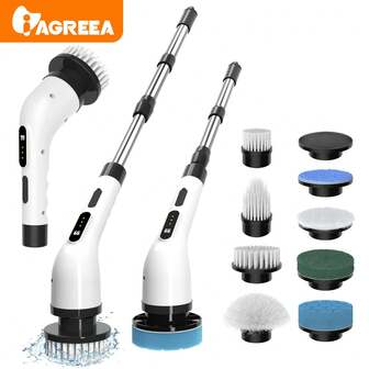  IAGREEA 9 In 1 Multi-Function Electric Cleaning Brush Set, Electric Spin Scrubber - Cordless Bathroom Brush, Electric Cleaning Tool Set Multiple Speeds,1800mAH, 8 Interchangeable Heads And Portable Shower Tile Brush For Sofa, Floor, Car, Kitchen, Bedroom