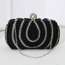 Bolso de noche de mujer decorado con perlas vintage, bolso de mano elegante hecho a mano con bordados de cuentas y brillantes, bolso de fiesta con asa para el hombro - Negro - Ver 6