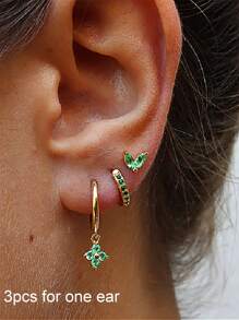 3/6pcs Cubic Zirconia Five Petal Flower Stud Earrings Set For Women Stacking Simple Huggies Cartilage Small Hoop Earring Jewelry