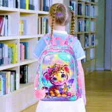 3PCS Kids Rolling Backpack, Boys Roller Wheels Bookbag, Wheeled School Bag With Lunch Bag - Tiger