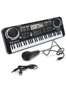 1pc 37/61 Key Youth Digital Music Piano Keyboard, Portable Electronic Instrument, Youth Multifunctional Keyboard With Microphone Gift (Black), Birthday Gift Graduation Gift Christmas Gift New Year Gift