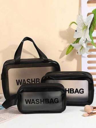 Vattentät kosmetikväska i PU-läder, bärbar rese-necessär med stor kapacitet och matt transparent design