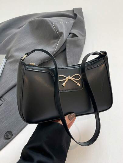 2025 Nouveau sac à bandoulière mode simple avec décoration de nœud, sac à main décontracté, sac fourre-tout minimaliste noir et blanc, convient comme cadeau pour la Saint-Valentin, usage quotidien, shopping, rendez-vous, bureau, école, travail, entreprise, déplacement, adolescentes, étudiantes, cols blancs
