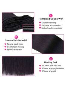 8pcs Straight Clip-In Hair Extensions For Women 18 Clips, Thick Human Hair, Double Lace Weft, 45.72-76.2 Cm, Natural Black, Comfortable & Manageable, Natural Black Hair, Basics Style