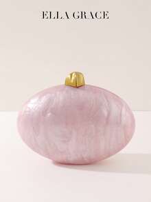 ELLA GRACE- Acrylic Oval Handbag With Gold Chain Strap - Elegant Designer Purse For Women, Luxury Evening Bag & Day Clutch (Adjustable Shoulder Chain) - Pink - View 3