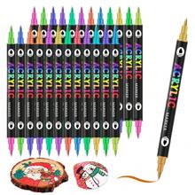 Juego de bolígrafos de marcador acrílico de doble cabeza y doble color de alta calidad, 12 piezas (24 colores) / 24 piezas (48 colores) / 36 piezas (72 colores), inodoro, resistente al agua, secado rápido, marcador permanente apto para pintura de rocas, madera, lienzo, plástico, metal, piedra y superficie textil, arte y grafiti ideales para manualidades DIY, regalos de Acción de Gracias, Pascua, Navidad, útiles escolares, vuelta al cole