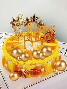 10/20/30/50/66/PCS-Gold Ball Cake Round Gold Cake Fans You Ball Cake Decoration Foam Cake Ball Decoration Balloon Cupcake Salute Ball Shape Cake Insert Plaque Suitable For Wedding Birthday Cake Decoration Supplies - Gold - View 3