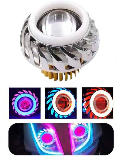 1pc Universal Motorcycle LED Spotlight-Type Projection Dual Angel Devil Eye Headlights Motorcycle Headlight Lens Motorcycle Auxiliary Light Atmosphere Light