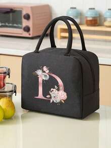 1pc Insulating Lunch Bag A To Z Letter Print Women Cooler Handbags Student Thermal Lunch Bags For Work Thermal Bag For Women Insulated Refrigerated Lunch Box Bag For Man Picnic Bag Fridge Bag Name Initials Pattern Cooler Lunch Box Ice Pack Storage Bag Back To School School Stuff Bag For School Lunch Bag For Women Cooler Bag Picnic Accessories School Accessories - Black - View 3