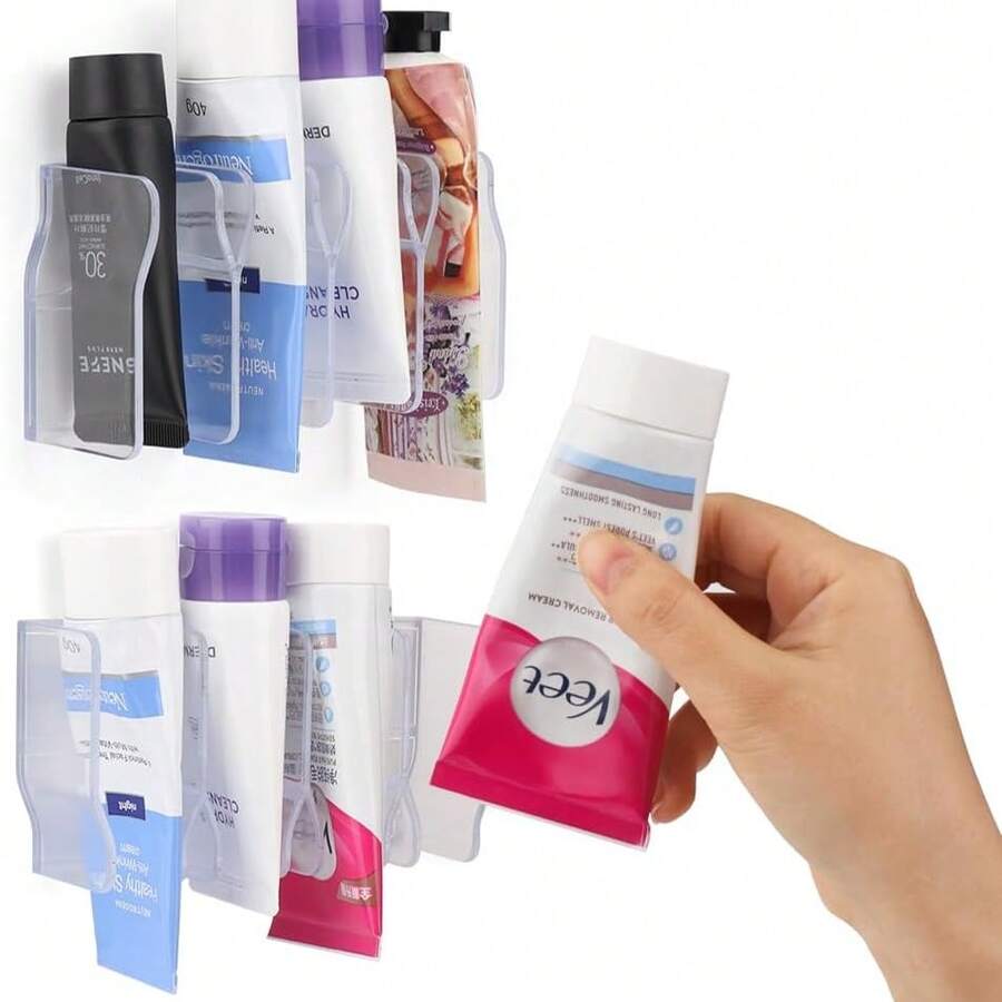 Pachet de 2 rafturi pentru organizator de curățare facială pentru baie/suport pentru pastă de dinți, poate conține 4 tuburi, organizator de accesorii pentru baie (transparent)