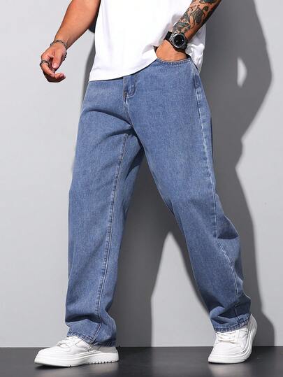 1 Stück Hearty Haven gewaschene minimalistische amerikanische Stil Pendler Jeans für Herren, vielseitige lässige weite Hose mit weitem Bein (ohne Gürtel oder Zubehör)