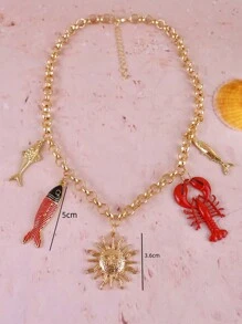 Colar requintado estilo férias no oceano para mulheres, sol, tartaruga, concha, caranguejo, peixe, pingente de concha, acessórios delicados de design exclusivo, adequado para festa na praia, uso durante todo o ano