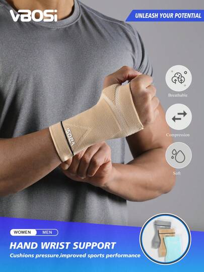 VBOSI 1 Piece Unisex Elastic Compression Wrist Brace – Breathable Palm Support For Sports, Fitness & Daily Wear For Men & Women