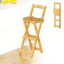 Wooden Folding Bar Stool Bamboo Kitchen Counter Height Stools With Backrest UK - wood color - View 6