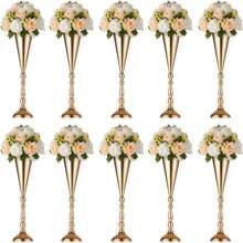6 Pcs Tabletop Metal Wedding Flower Vase, Tall Table Decorative Centerpiece, Artificial Flower Arrangements For Wedding Party Dinner Event Hotel Home Decor Mother's Day Gift Plastic Flowers(Gold And Silver)