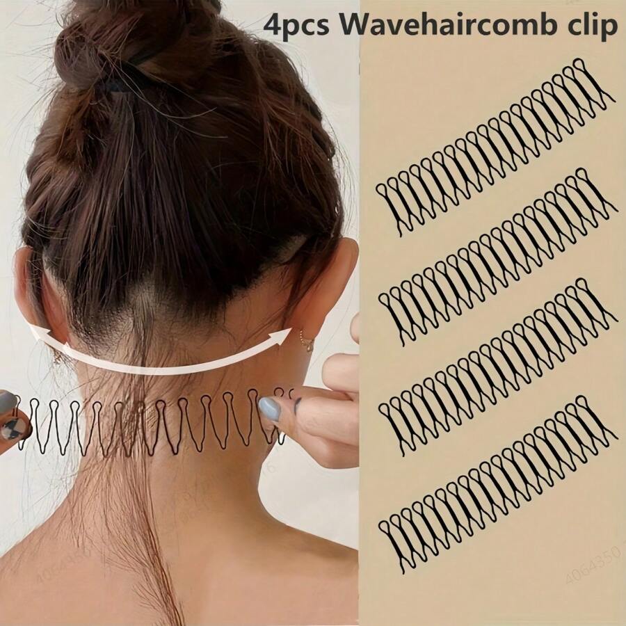 4 Stücke/Set Wellenkamm, Haarpflegewerkzeuge, Fixier Kamm, Haarspangen, Wellen Kamm Clips, Bobby Pins, Mini Pony Halter (für alle Jahreszeiten, Mädchen, Frisuren)