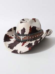 1 Stück Retro amerikanischer Stil Kuh-Print Kunstleder Dekor Cowgirl Hut, Jazz Cap geeignet für Western Cowboy Stil, passend für täglichen Gebrauch, Outdoor, alle Jahreszeiten