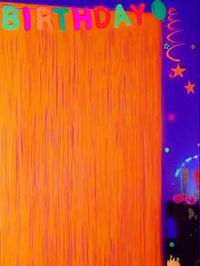 夜光派对用品，1 件霓虹派对装饰 3.3 X 6.6 英尺荧光马卡龙黄绿粉红金属丝箔流苏窗帘，照片亭道具背景飘带，生日、毕业典礼、圣诞派对装饰 - 彩色 - 查看 16