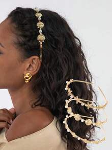 1 件时尚简约波西米亚风海洋元素贝壳、海螺、海星和珍珠合金发箍，适合日常佩戴和装饰，女士发带头带，发饰， - 彩色 - 查看 8