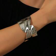 1 pieza Brazalete abierto de acero inoxidable bañado en platino 18K de diseño cóncavo-convexo, adecuado para fiesta, cita, uso en la oficina