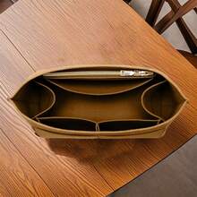 Bag Inserts For Tote Bag And Purse Solid Color Handbag Organizer With Zipper And Cup Holder - 棕色 - 查看 4