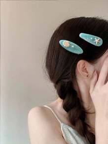 2pcs Women's Seawater Blue Shell & Starfish Acrylic Hair Clips, High-End Wavy Bangs And Messy Hair Clips ,Hair Accessory, Claw Clips, Clips For Hair, Hair Slide, Hair Claws