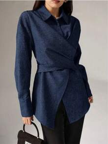 Women's Minimalist Criss-Cross Strap Multi-Wear Solid Color Shirt - Royal Blue - View 4