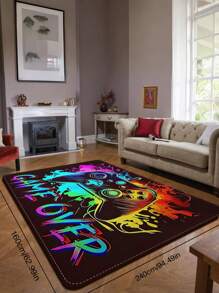 1PC Vibrant Gamer-Themed Area Mat - Colorful Game Controller & "GAME OVER" Design, Non-Slip Polyester, Easy To Clean, Durable For High-Traffic Areas Like Bedrooms, Offices, And Entrances, Gaming Room Decorations Back To School