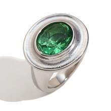 MamacitaSlay 1pc Vintage Style Stainless Steel 18K Gold Plated Elliptical Green Zirconia Stone Personalized Ring