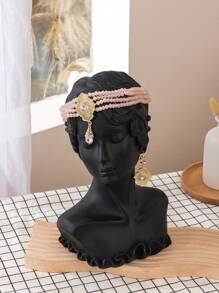 Luxuriöses Braut-Kopfschmuck-Ohrring-Set im orientalischen Stil, handgefertigter Perlen-Rhombus-Anhänger, funkelndes Hochzeitskleid-Schmuckset