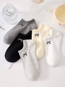 5 pares de calcetines invisibles de estilo barco con lazo dulce para mujer, calcetines casuales antideslizantes, suaves y cómodos de moda, adecuados para primavera/verano, uso diario, todas las estaciones - Multicolor - Ver 6