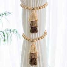 1/2 piezas Sujetacortinas con borlas de 3 colores, decoración con borlas de estilo bohemio con diseño de cuentas de madera, adecuado para decoración del hogar, a juego con cortinas, arreglo del hogar