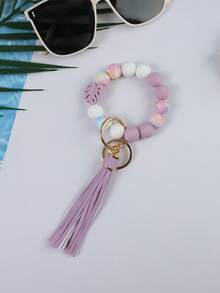 1pc Fashionable Boho-Style Silicone Beaded Keychain - Attractive Leaf Pendant & Colorful Tassel Decor - Perfect Spring/Summer Accessory Gift For Women Car Accessories Bag Charm School Cute Goth Y2k Bag Lanyards With Id Holder Car Accessories Bag Charms Christmas - Multicolor - View 16