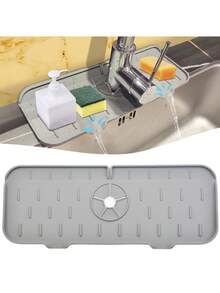 Silicone Draining Pad, Kitchen Bathroom Faucet Anti-Splash Sink Drain Mat, Kitchen Faucet Sink Splash Guard, Silicone Water Catcher Mat – Sink Draining Pad Behind Faucet, Grey Rubber Drying Mat For Kitchen & Bathroom Countertop Protect - Multicolor - View 12