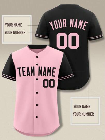 Maillot de baseball rose personnalisable avec nom et numéro pour hommes et femmes, imprimé, loisirs et sports de plein air, personnalisé, tailles XS-2XL