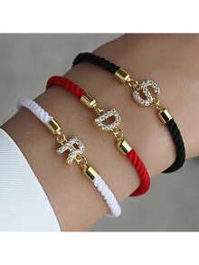 1 件新款经典 A-Z 字母手链女士简约可调节彩色绳手链女士珠宝礼物 - 黑色 - 查看 7