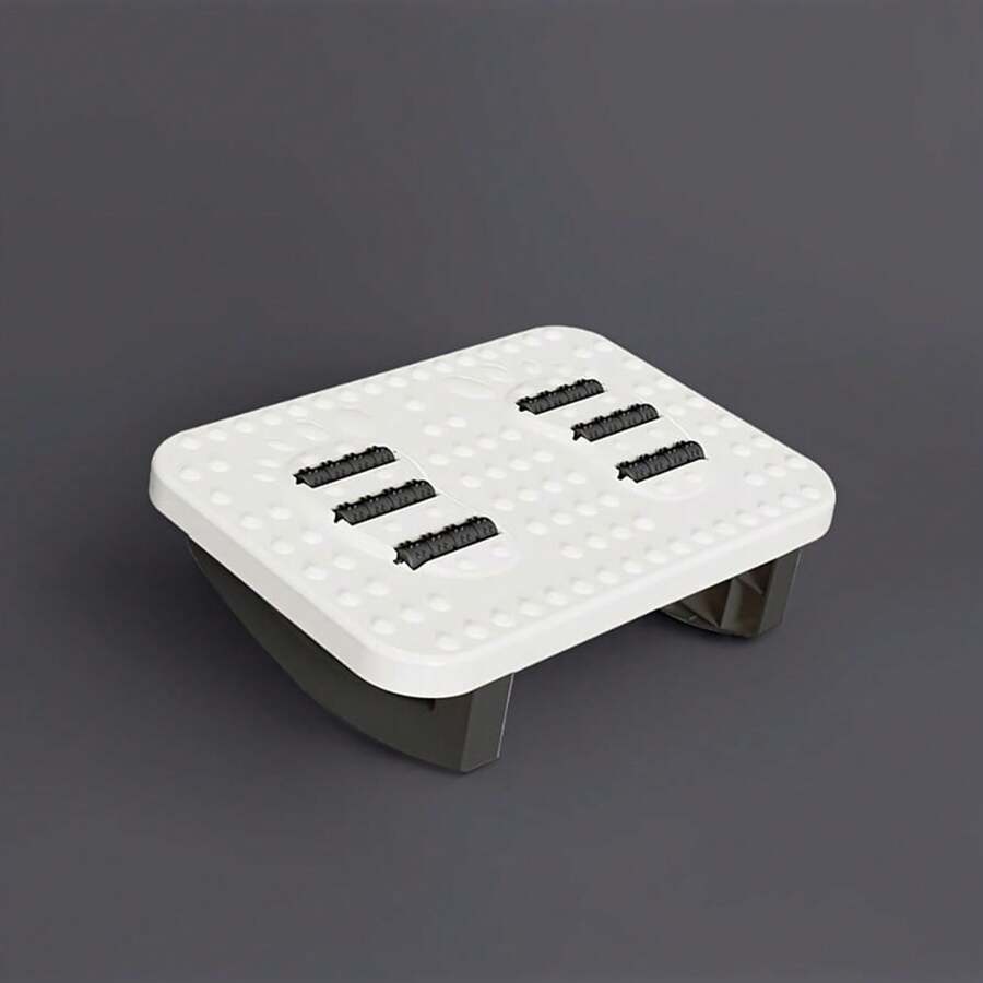 Ergonomic Foot Rest Mat For Office Desk - Durable Plastic With 8 Ventilation Holes, Under Desk Foot Support & Posture Corrector, White/Black, Simple Design | Sturdy Construction, Under Desk Foot Rest School Supplies, Back To School