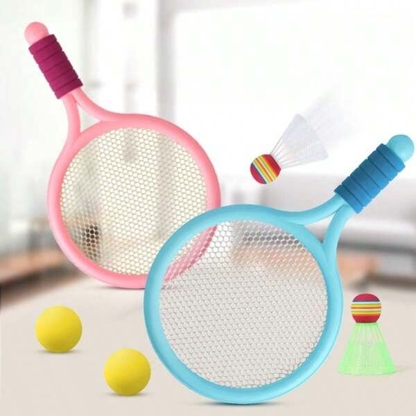 4pcs/Set Badminton & Tennis Racket Set, Double Person Indoor/Outdoor Sports Tennis Rackets, Family Bonding Party Game Sports Equipment