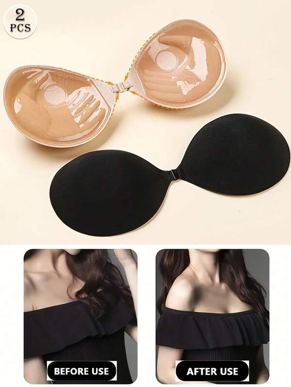 2 paar onzichtbare strapless siliconen borststukjes, dikke 3 cm plooien en liften, kleine buste vergrotende bh-tape voor jurken/jurken