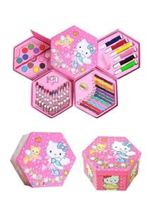 Sanrio 1Set Hello Kittys 46 Color Watercolor Brush Painting Kit Rotating Storage Painting Combination Set Suitable For School Office And Daily Use Gift(Some Parts May Be Random) School Supplies, Back To School