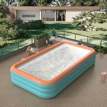 Family-Sized Inflatable Swimming Pool With Slide - PVC, Teal & White, Multi-Person Entertainment For Home, Garden, And Outdoor Parties, Easy Storage, Family Inflatable Pool|Vibrant Poolside Decor|Inflatable Swimming Pool - Multicolor - View 12