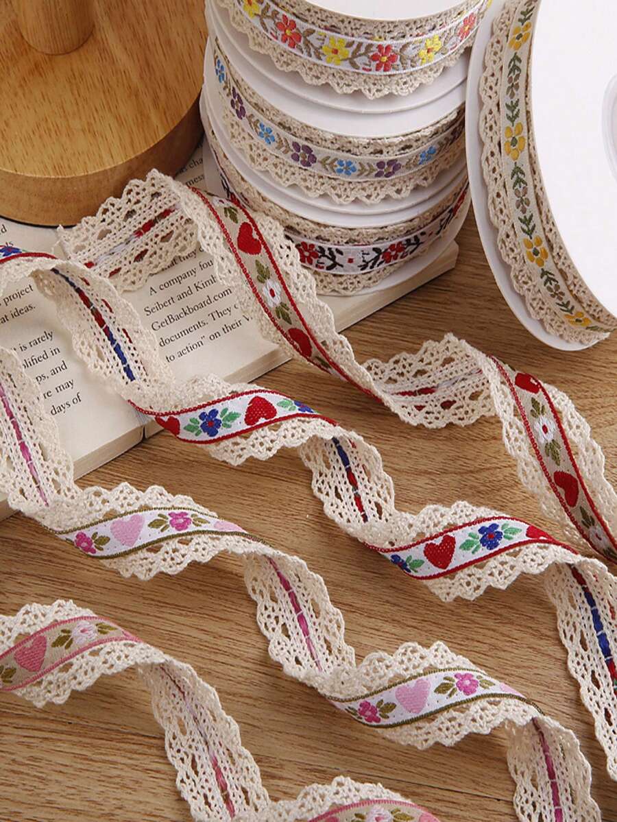 1yard Width Beige Floral Embroidered Lace Trim, DIY Accessories For Apparel, Bows, Headpieces - Multicolor - View 1